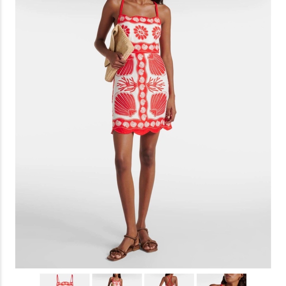 Red and White Floral Embroidered Dress - Picture 2 of 6